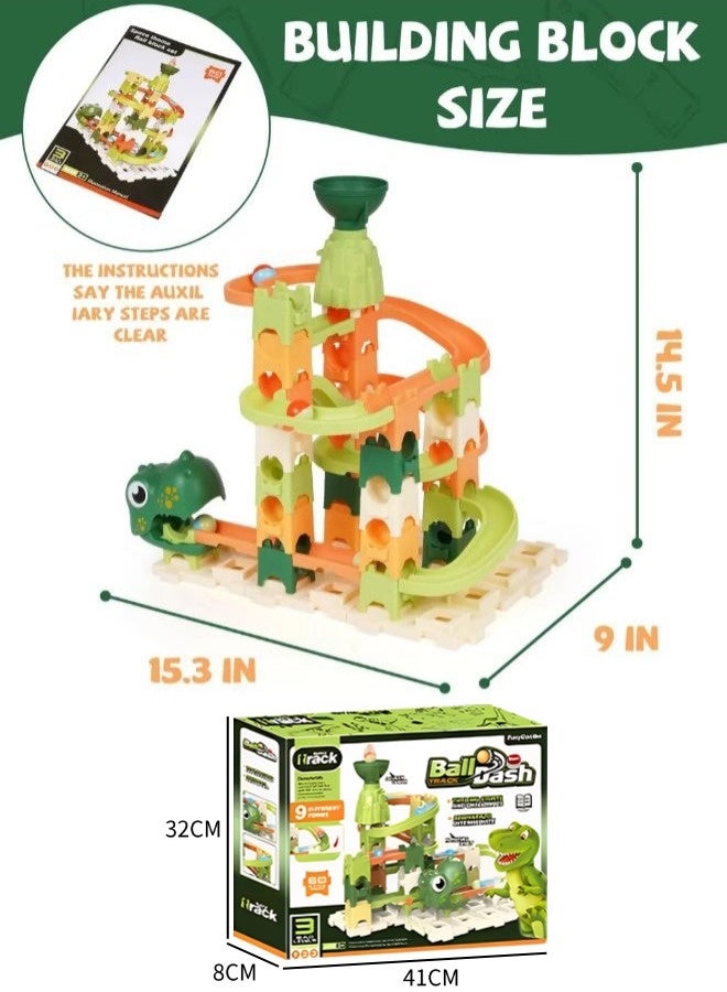 Vixplorn Children's marble track building blocks dinosaur toy 60PCS brick maze puzzle set track marble maze game toy set dinosaur toy suitable for 3 years old + boys and girls gifts - Image 2