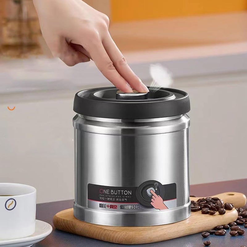 YUEHISY Coffee Canister, Vacuum Sealed Coffee Container, Steel Airtight Kitchen Food Storage Container for Grounds Coffee, Beans, Tea, Flour, Cereal, Sugar (750ML Stainless Steel Color) - Image 2