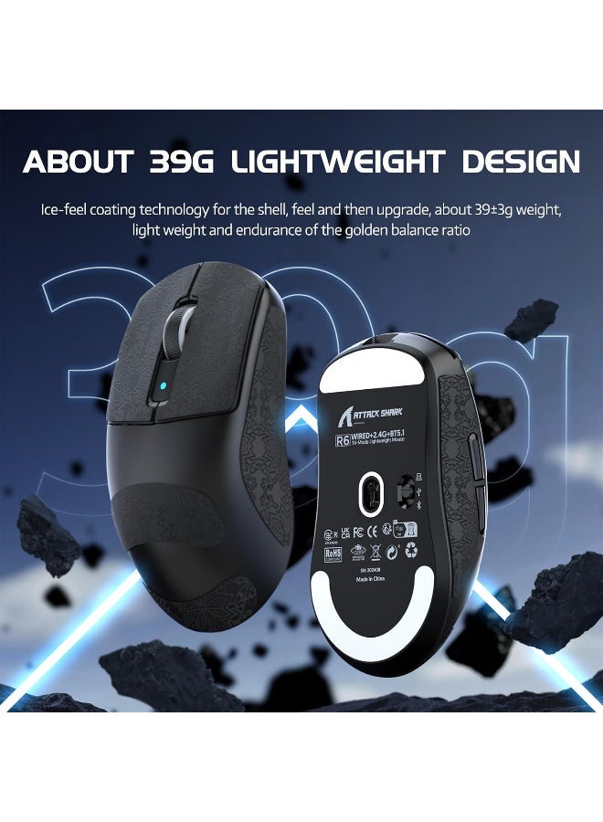 هجوم القرش R6 Lightweight Wireless Gaming Mouse,PAW 3950Max Sensor Computer Mouse with Nordic 52480,8KHz Polling,42K DPl,OMRON Optaicl Switch,USB-C Charging,7 Programmable Buttons(Black & Sticker) - Image 2