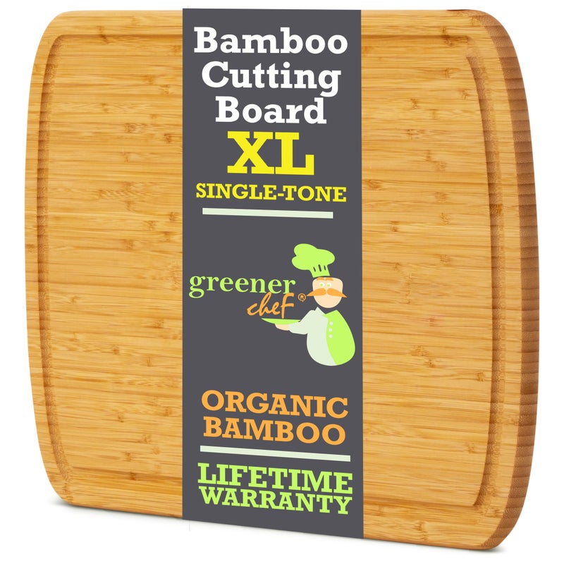 GREENER CHEF 18 Inch Extra Large Bamboo Cutting Board with Lifetime Replacements  Organic Wooden Butcher Block XL Chopping Board for Kitchen Meat Vegetables and Food Prep