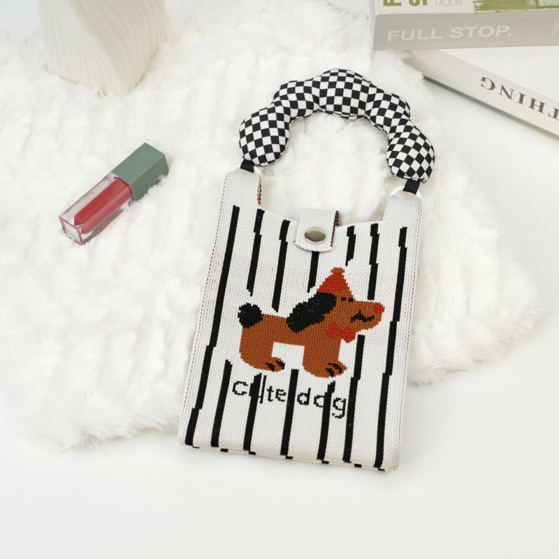 Mobile Phone Bag Cute Cartoon Knitted Mini Mobile Phone Bag All-Match Commuter Shoulder Messenger Bag Handbag - Image 1