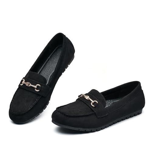 BGSTGUDS Women's Wide Loafers Shoes Cute Dressy Shoes Ladies Comfort Slip Ons Work Shoes, Black, Size 11W - Image 1