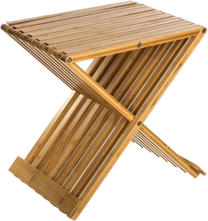 FEELING MALL Bamboo Folding Stool Portable Furniture Bench Stool Spa Bath Seat Chair | Small Dining Table and Coffee Table | Non-Slip Shower Stool,Wooden Flower Pot Stand Stool | Entryway Table - Image 1