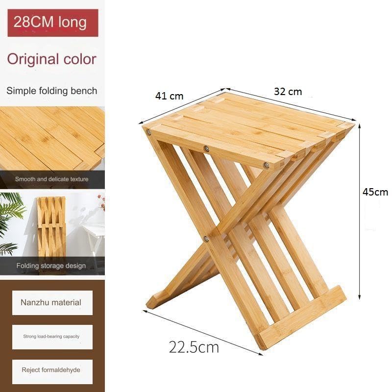 FEELING MALL Bamboo Folding Stool Portable Furniture Bench Stool Spa Bath Seat Chair | Small Dining Table and Coffee Table | Non-Slip Shower Stool,Wooden Flower Pot Stand Stool | Entryway Table - Image 3