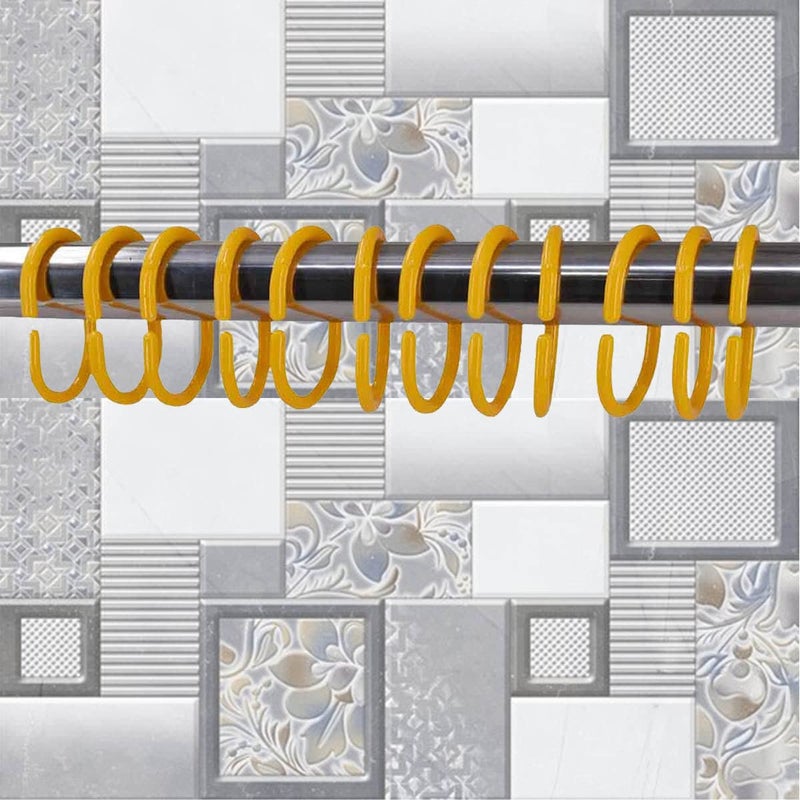 KidsCity.in Shower Curtain Rings, Plastic Rust-Proof, Unbreakable, Slides Easily on Bath Drape Rod, Curtain Liner, 12 C Shape Hooks - (JS160913) Yellow  - Image 1