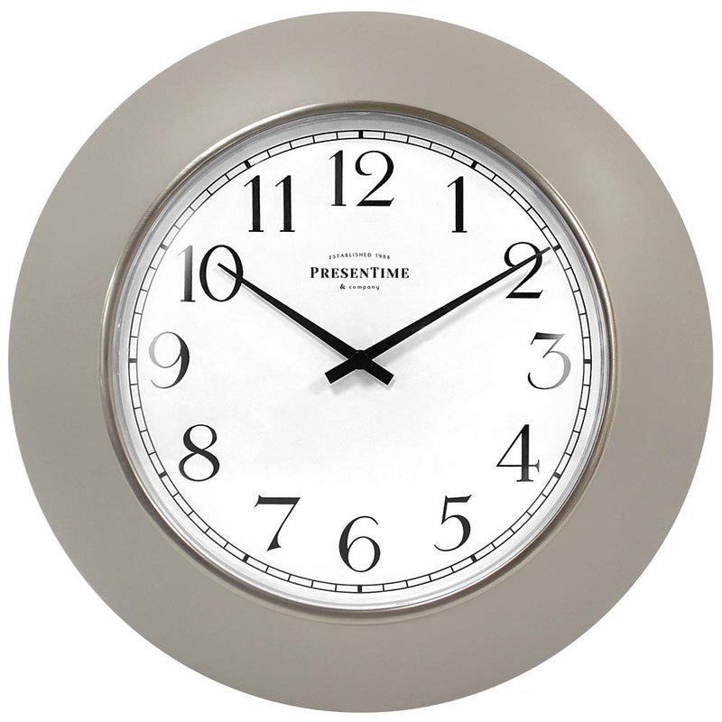 Presentime Presentime & Co 12" Modern Classic Wall Clock, Shatter Proof Convex Lens, Morning Silver Ring, Warm Gray Color.  - Image 2