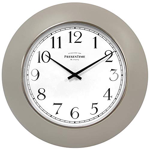 Presentime Presentime & Co 12" Modern Classic Wall Clock, Shatter Proof Convex Lens, Morning Silver Ring, Warm Gray Color.  - Image 1