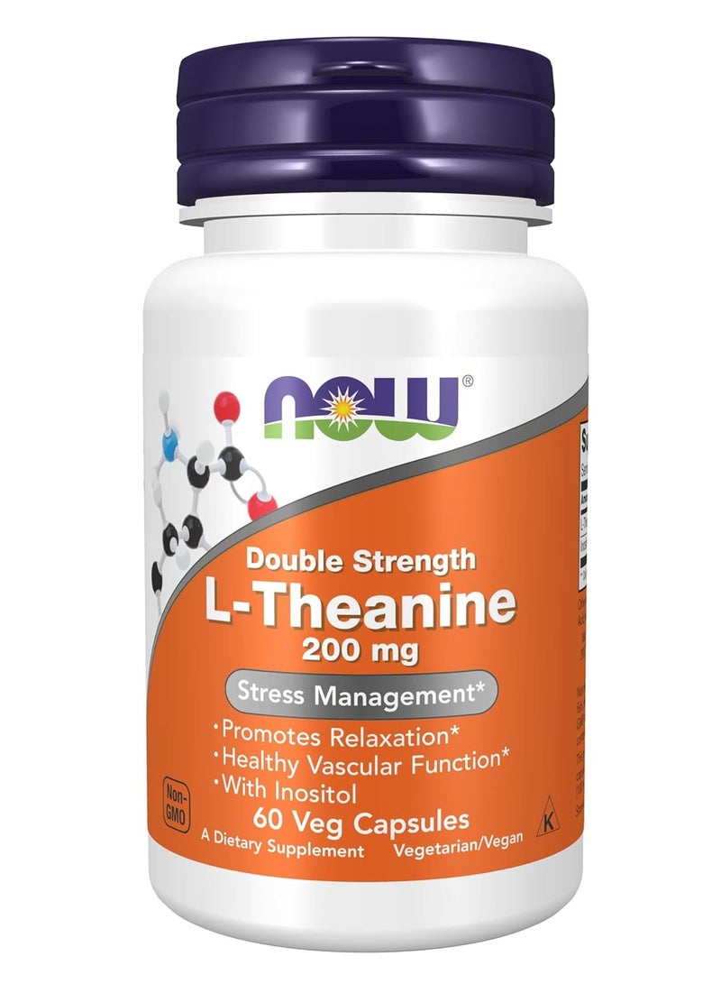now NOW Foods L-Theanine, Double Strength, 200mg, 60 Veg Capsules