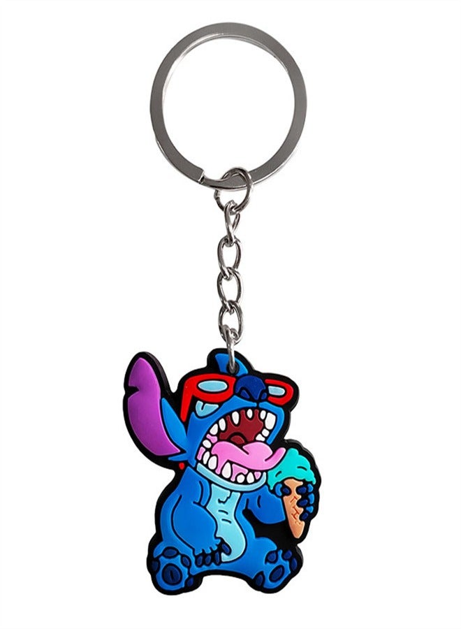 Stitch Keychain Creative Pvc Metal Key Ring Cartoon Anime Diy Accessories School Bag Pendant