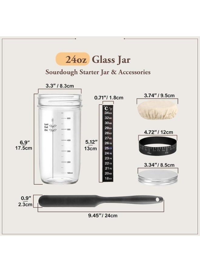 Sourdough Starter Jar Sourdough Starter Kit with Date Marked Feeding Band Thermometer Cloth Cover & Metal Lid Reusable Sourdough Bread Baking Supplies Home Baking Supplies(24oz/700ml) - Image 2