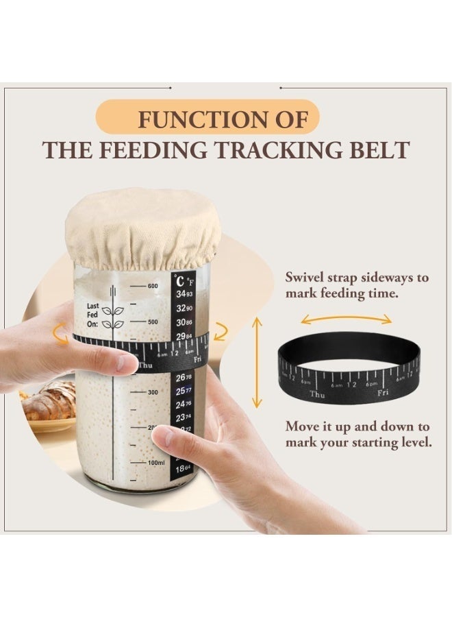 Sourdough Starter Jar Sourdough Starter Kit with Date Marked Feeding Band Thermometer Cloth Cover & Metal Lid Reusable Sourdough Bread Baking Supplies Home Baking Supplies(24oz/700ml) - Image 4