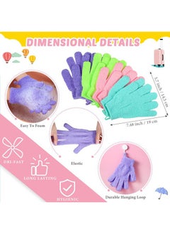 Breling Exfoliating Back Scrubber with Handles Set of 8 Shower Bath Gloves 4 Pairs Scrub for Women Men Children Skin, Stretchable Pull Strap Washcloth, Pink, Purple, Blue, Green  - Image 3