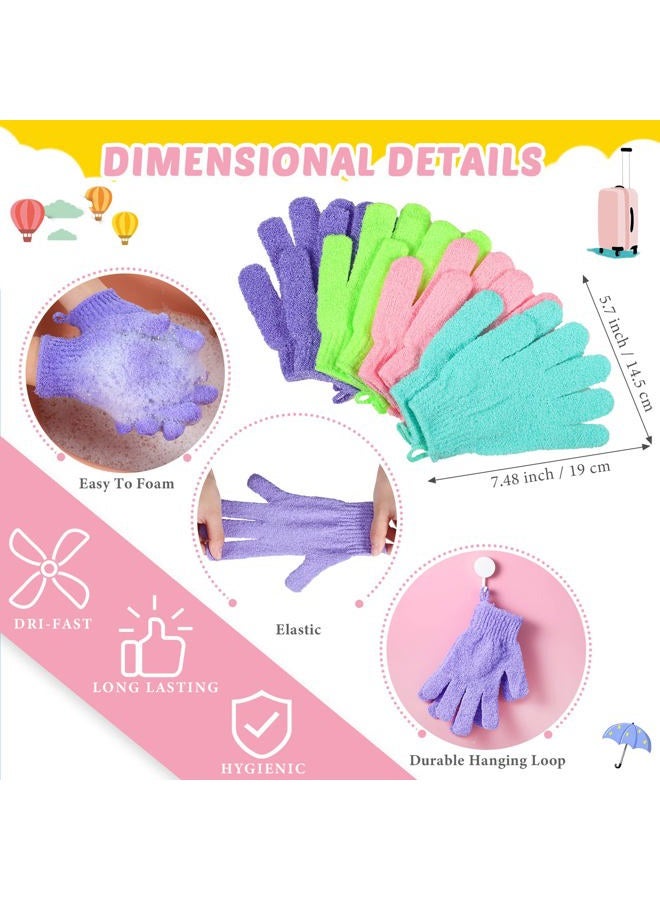 Breling Exfoliating Back Scrubber with Handles Set of 8 Shower Bath Gloves 4 Pairs Scrub for Women Men Children Skin, Stretchable Pull Strap Washcloth, Pink, Purple, Blue, Green - Image 3
