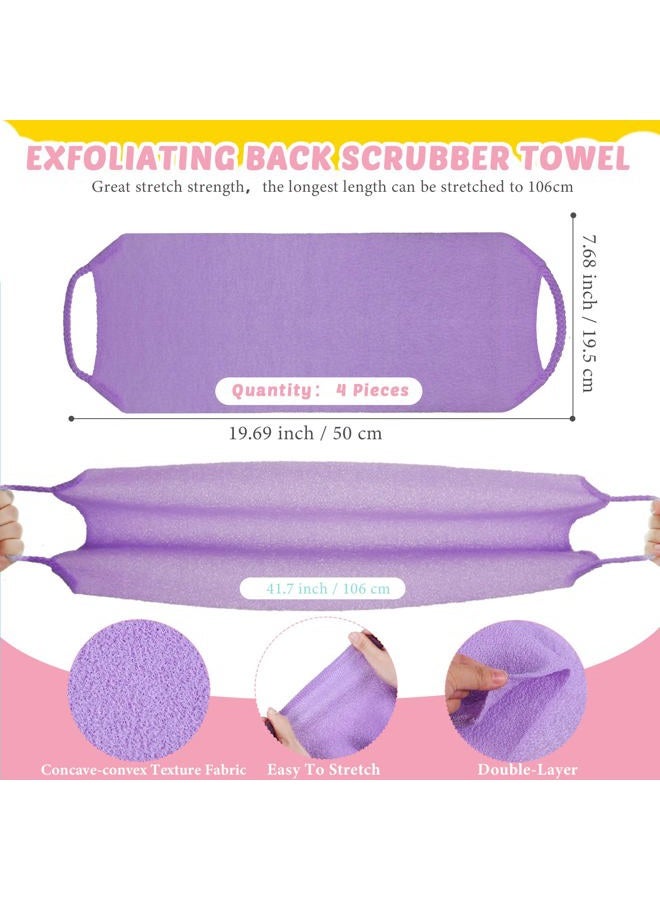 Breling Exfoliating Back Scrubber with Handles Set of 8 Shower Bath Gloves 4 Pairs Scrub for Women Men Children Skin, Stretchable Pull Strap Washcloth, Pink, Purple, Blue, Green - Image 2