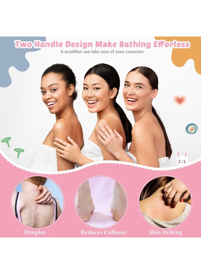 Breling Exfoliating Back Scrubber with Handles Set of 8 Shower Bath Gloves 4 Pairs Scrub for Women Men Children Skin, Stretchable Pull Strap Washcloth, Pink, Purple, Blue, Green - Image 5