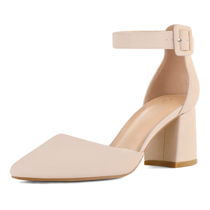 mysoft Women's Pointed Toe Low Chunky Heels Closed Toe Ankle Strap Dress Pump Shoes - Available in Wide Sizes - Image 1