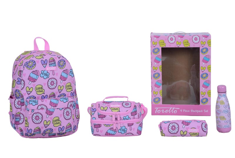 Toretto 4-Piece School Backpack Set – Model M2223 – Includes Backpack, Lunch Bag, Water Bottle & Pencil Case – Ideal for Kids