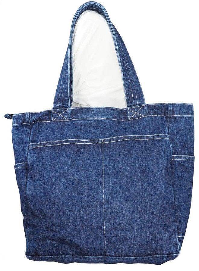YunZh Denim Tote Bag Casual Style Lightweight Classic Retro Travel Shopper Shoulder Handbag - Image 1
