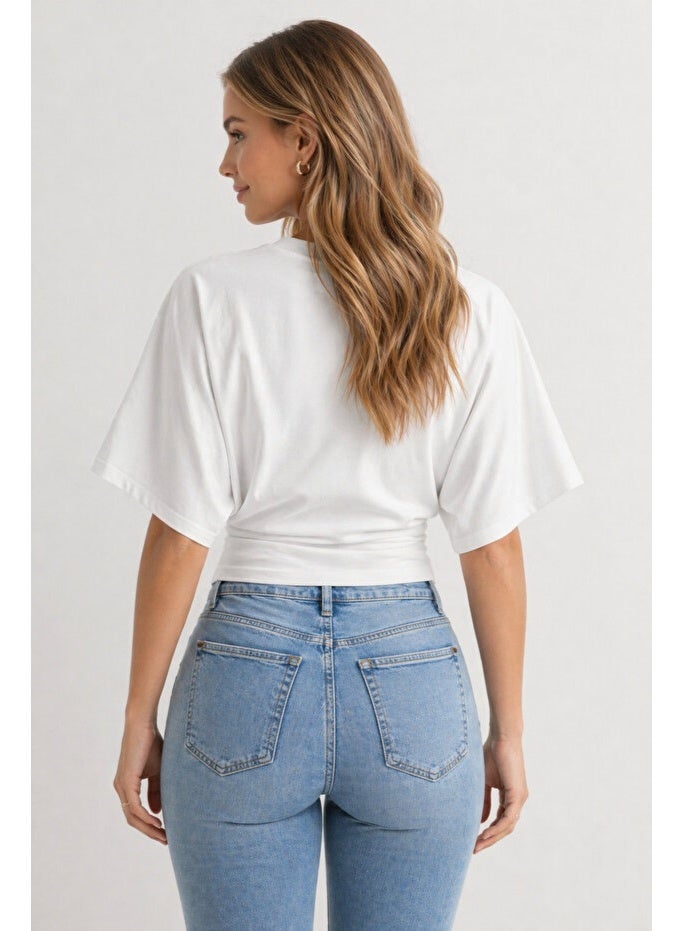 ARCO STORE Women's Natural Viscose Fabric Bat Sleeve Waist-Fitted Blouse - Image 3