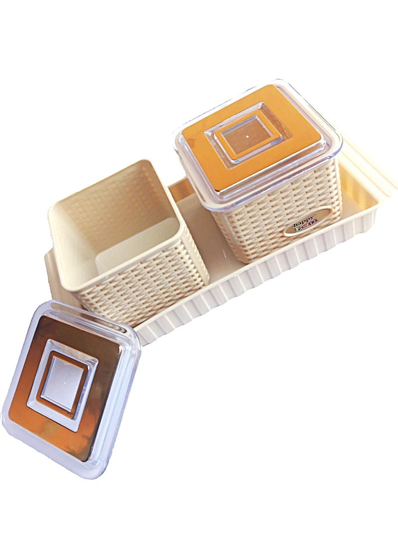 Khurana Plastic Khurana Plastic Pawan Plastic Volga Dry Fruit and Snacks Serving Tray with 2 Air Seal Containers Colour May Vary  - Image 1