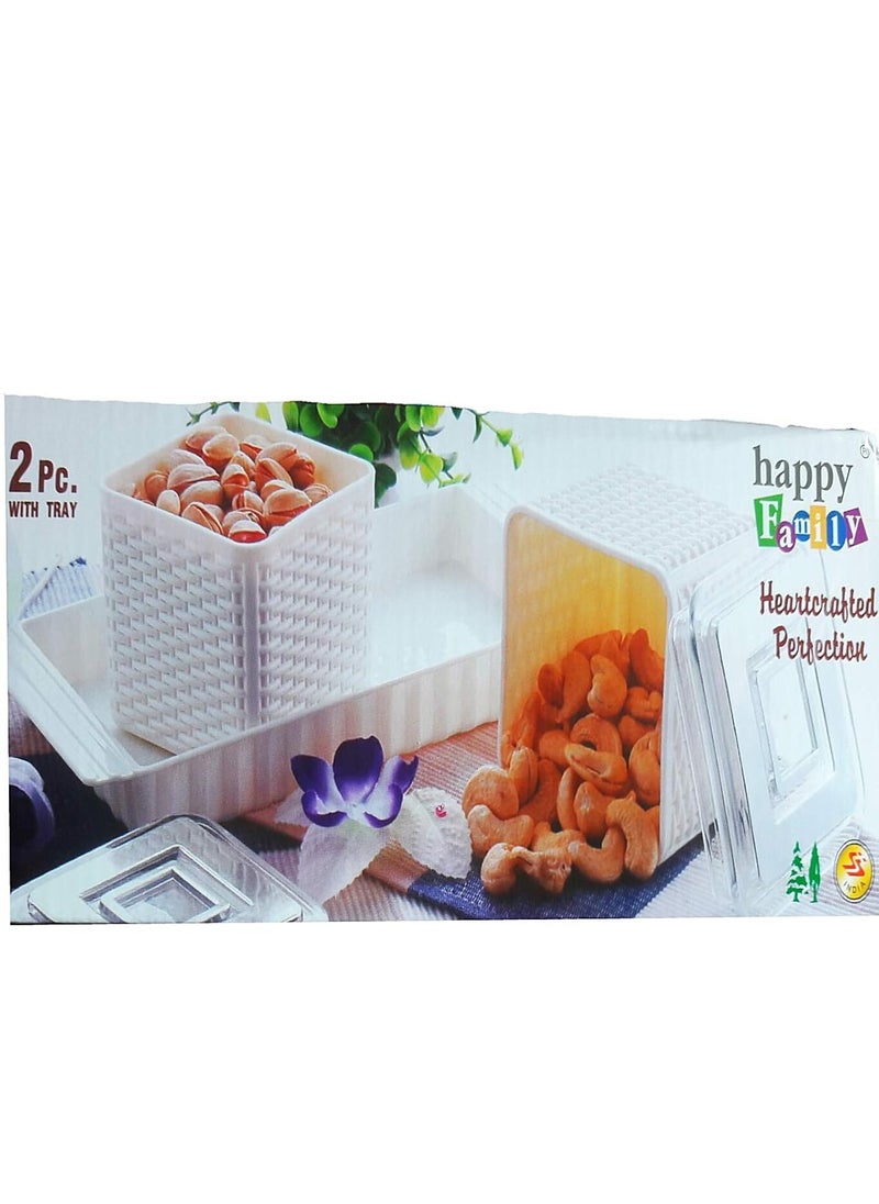 Khurana Plastic Khurana Plastic Pawan Plastic Volga Dry Fruit and Snacks Serving Tray with 2 Air Seal Containers Colour May Vary  - Image 3