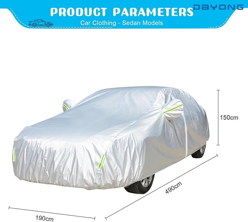 DAYONG Car Cover, All Weather Waterproof Full Cover for Sedan SUV, Cotton Lining Door Zipper, Windproof Straps, Dustproof Sun Protection Car Tarp for Automobiles. (C1-490 * 190 * 150CM) - Image 2