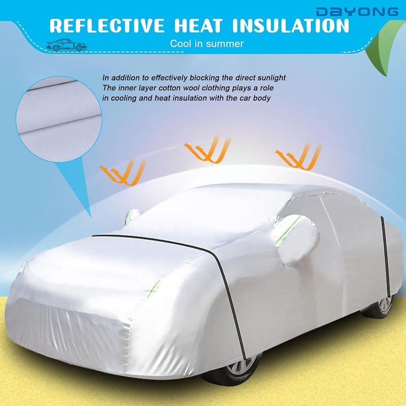 DAYONG Car Cover, All Weather Waterproof Full Cover for Sedan SUV, Cotton Lining Door Zipper, Windproof Straps, Dustproof Sun Protection Car Tarp for Automobiles. (C1-490 * 190 * 150CM) - Image 5