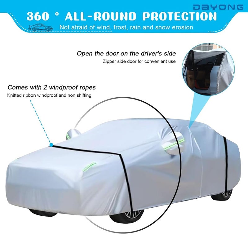 DAYONG Car Cover, All Weather Waterproof Full Cover for Sedan SUV, Cotton Lining Door Zipper, Windproof Straps, Dustproof Sun Protection Car Tarp for Automobiles. (C1-490 * 190 * 150CM) - Image 3