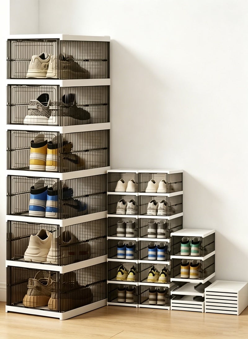 6-Tier Foldable Shoe Storage Organizer Space-Saving Stackable Clear Shoe Box for Closet & Bedroom Dustproof Shoe Cabinet with Transparent Panel - Image 1