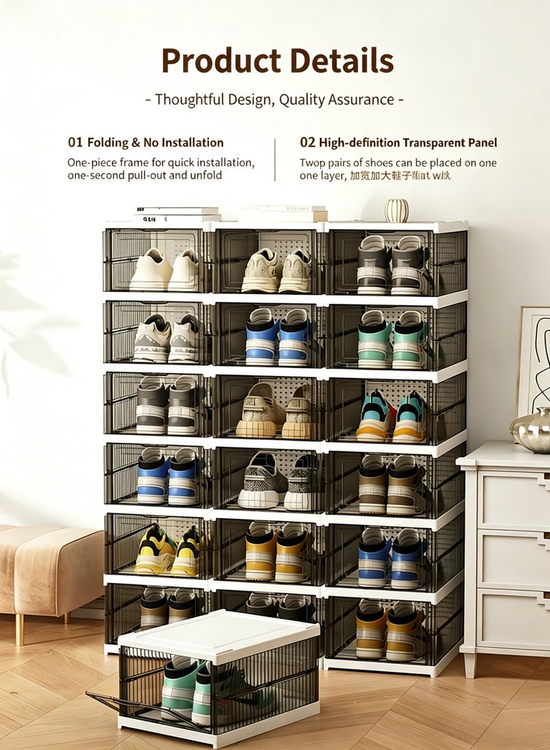 6-Tier Foldable Shoe Storage Organizer Space-Saving Stackable Clear Shoe Box for Closet & Bedroom Dustproof Shoe Cabinet with Transparent Panel - Image 4