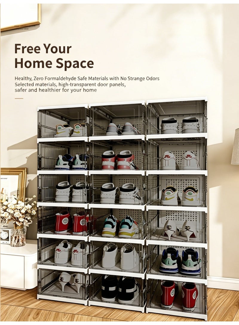 6-Tier Foldable Shoe Storage Organizer Space-Saving Stackable Clear Shoe Box for Closet & Bedroom Dustproof Shoe Cabinet with Transparent Panel - Image 3