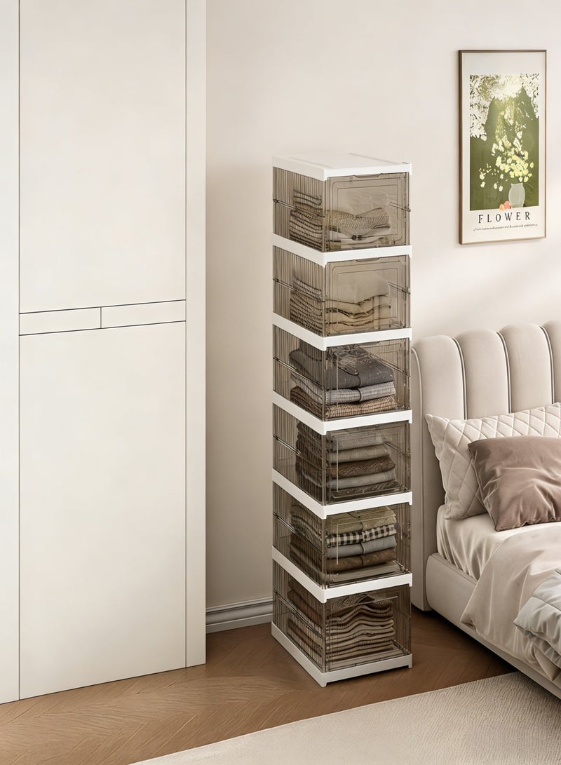 6-Tier Foldable Shoe Storage Organizer Space-Saving Stackable Clear Shoe Box for Closet & Bedroom Dustproof Shoe Cabinet with Transparent Panel - Image 5