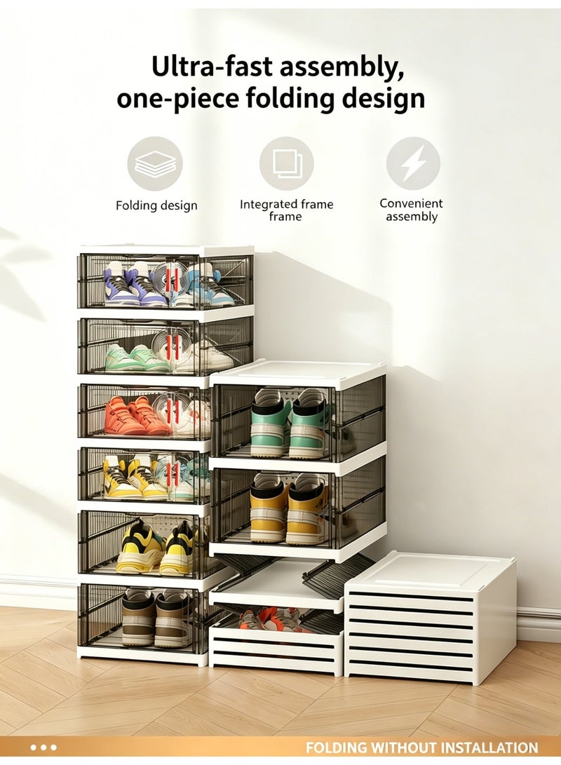 6-Tier Foldable Shoe Storage Organizer Space-Saving Stackable Clear Shoe Box for Closet & Bedroom Dustproof Shoe Cabinet with Transparent Panel - Image 2