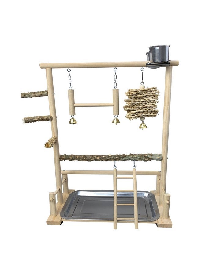 Generic Bird Playground Parrot Perch Stand Toys Wood Birds Play Gym Activity Center Exercise Playpen Ladder Swing with Feeder Cups Chewing Toy Removable Tray for Parakeet Conure Lovebird Cockatiel  - Image 2