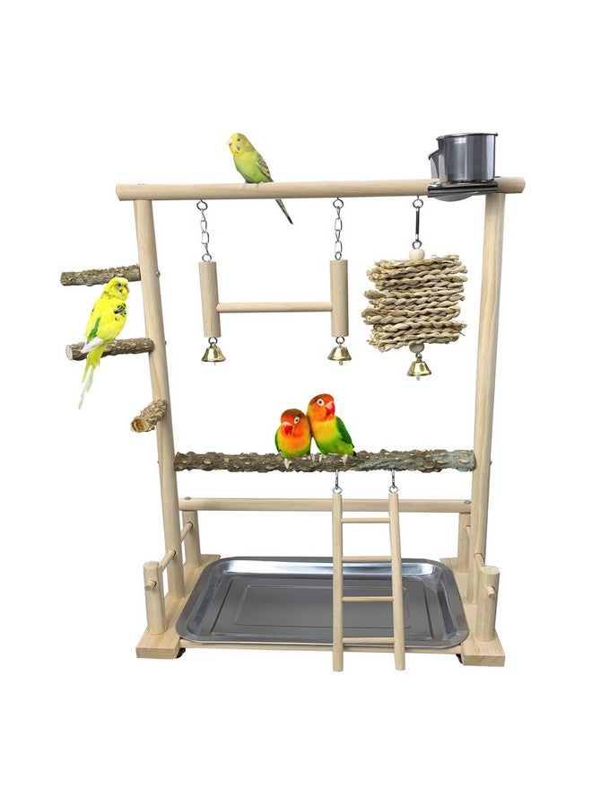Generic Bird Playground Parrot Perch Stand Toys Wood Birds Play Gym Activity Center Exercise Playpen Ladder Swing with Feeder Cups Chewing Toy Removable Tray for Parakeet Conure Lovebird Cockatiel  - Image 1