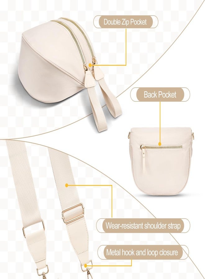 idoltimes Checkered Crossbody Bag,Nylon Bum Bags for Women Crossbody,Spacious Sling Bag Purse Fanny Packs with Shoulder Strap, Pure Beige - Image 4