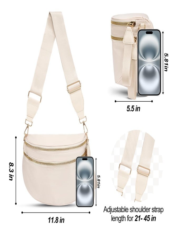 idoltimes Checkered Crossbody Bag,Nylon Bum Bags for Women Crossbody,Spacious Sling Bag Purse Fanny Packs with Shoulder Strap, Pure Beige - Image 3