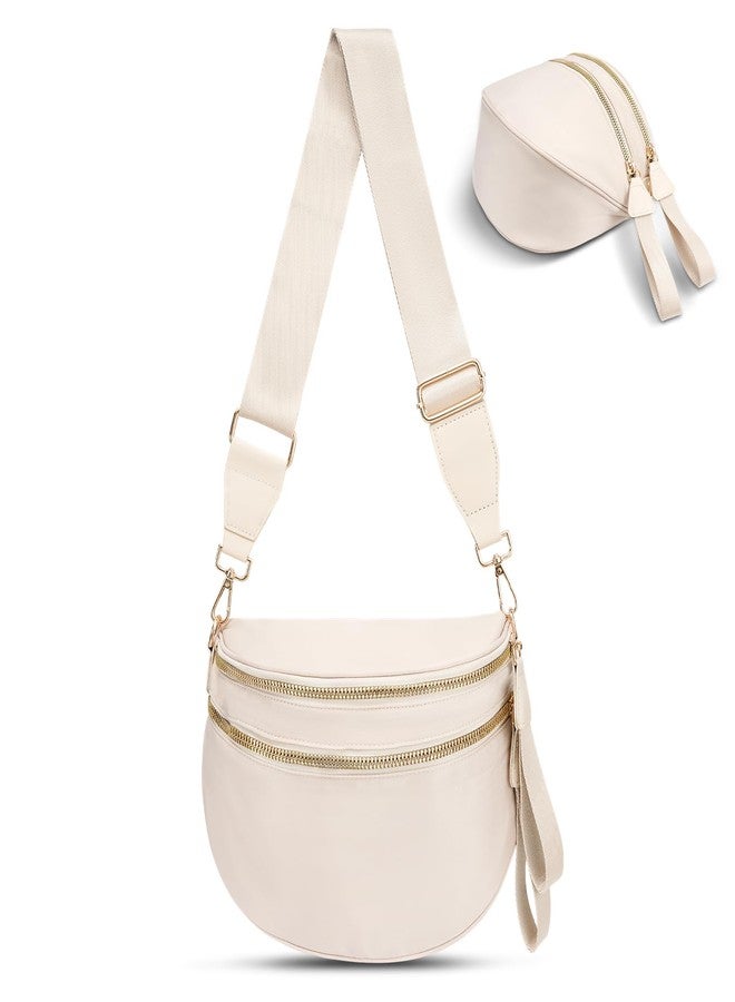 idoltimes Checkered Crossbody Bag,Nylon Bum Bags for Women Crossbody,Spacious Sling Bag Purse Fanny Packs with Shoulder Strap, Pure Beige - Image 1