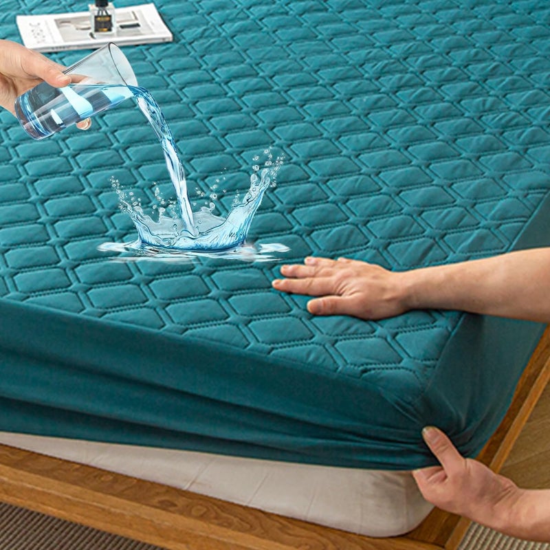 Highdi Waterproof Single Mattress Protector, 90 x 200 cm, Blue Fitted Sheet in Cotton and Microfibre Protection, Mattress Protector, Breathable, All Around Elastic - Image 1
