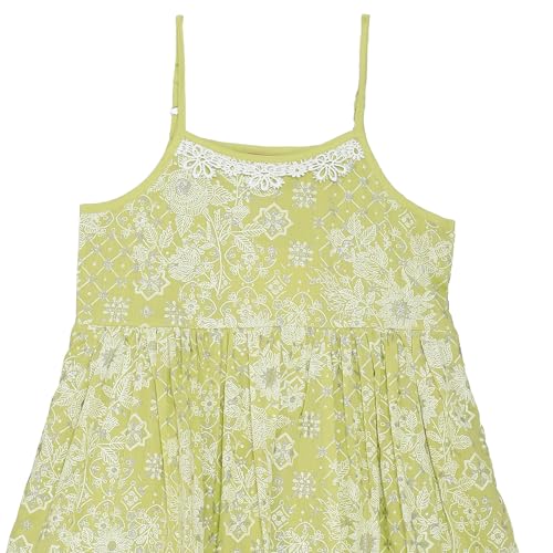 BIBA Girls PRINTED GATHERED KID(KWWHITE BLOOMS5767_GREEN_15) - Image 4