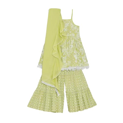 BIBA Girls PRINTED GATHERED KID(KWWHITE BLOOMS5767_GREEN_15) - Image 2