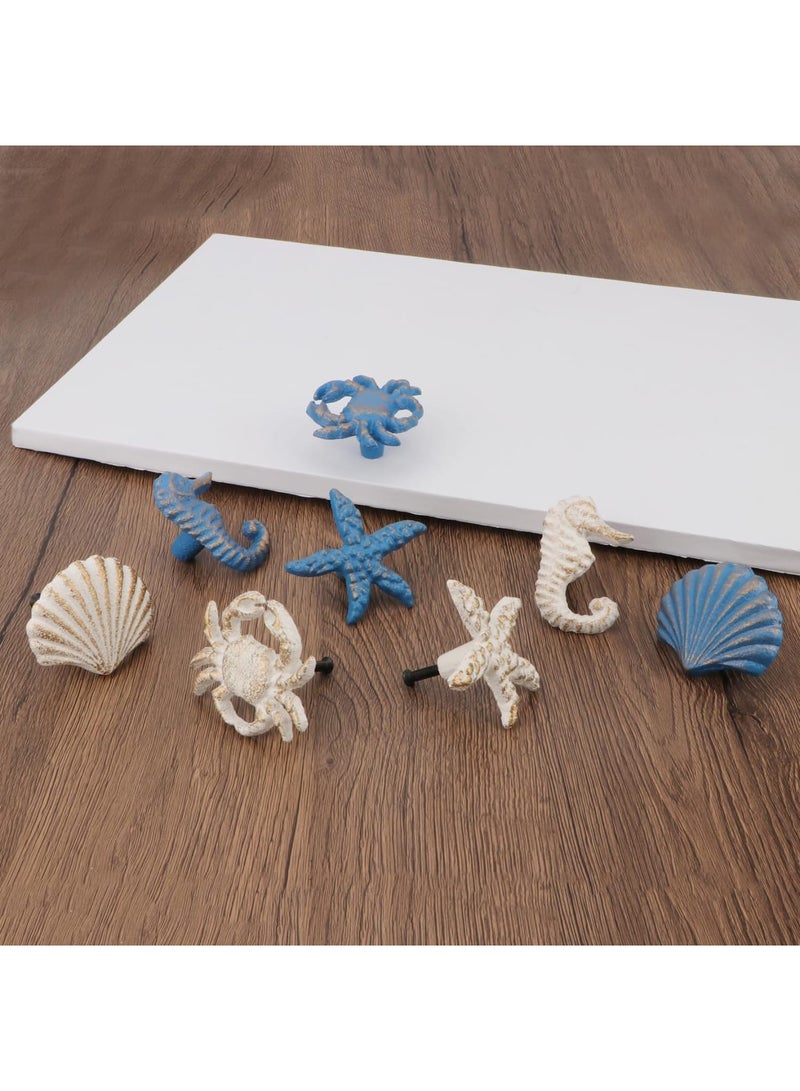 SYOSI Coastal Drawer Pulls, Ocean Seashell Starfish Crab Knobs, Nautical Sea Horse Cast Iron Cabinet Handles, Decorative Vintage Style Hardware for Dresser Cupboard Kitchen Furniture, 4 Pcs White - Image 5