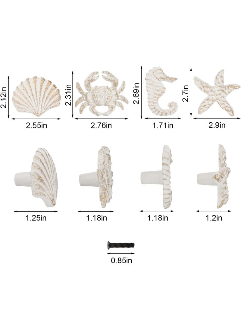 SYOSI Coastal Drawer Pulls, Ocean Seashell Starfish Crab Knobs, Nautical Sea Horse Cast Iron Cabinet Handles, Decorative Vintage Style Hardware for Dresser Cupboard Kitchen Furniture, 4 Pcs White - Image 2