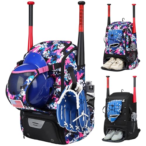 GOTECH Softball Bat Bag for Youth & Adults, Baseball Equipment Bag with Fence Hook, Lightweight Bat Backpack with Shoe Compartment, Large Main Compartment for Helmet - Pink - Image 1