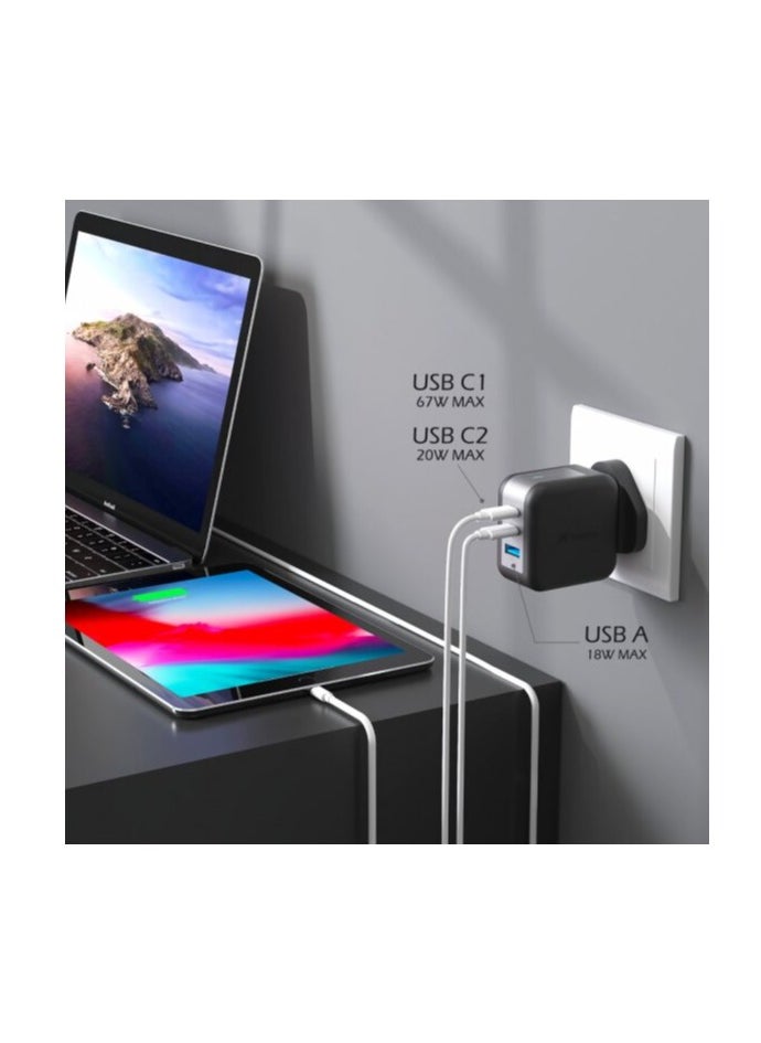Mezone 67W USB C Charger 3-Port GaN Laptop Charger, Type C Fast Charging Wall Charger UK Plug Compatible for MacBook Pro/Air, HP/Dell/Lenovo, iPad Pro/Air, iPhone 15 Series,Galaxy S24 Ultra/S23, etc - Black  - Image 4