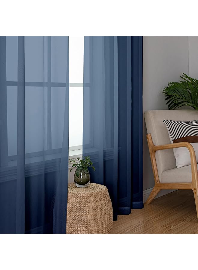 إيروريكس ستائر شفافة باللون الأزرق الداكن مكونة من لوحتين مع جيوب قضيبية ناعمة الملمس لغرفة المعيشة وغرفة النوم 100×250 سم - Image 2