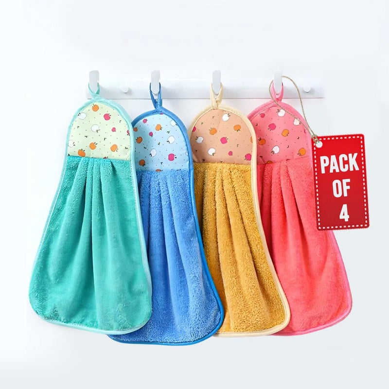 MAXOSHINE Microfiber Wash Basin Hand Towel-Sink Towel with Hanging Loop-Lint Free Super Absorbent Kitchen Napkins (Multicolor Pack of 4) - Image 1