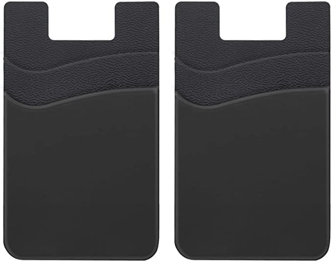ClickCase Pack of 2Pcs. Silicone TPU Metro/Credit Card Holder for Back of Mobile or Case,Stick on Phone Back Adhesive Dual Pocket Wallet for All Smart Phones (Black,2 Pack) - Image 1