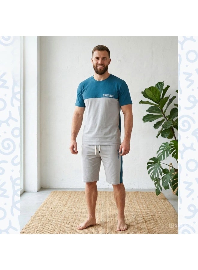 Men's summer tracksuit, 100% pure premium cotton - Casual set, anti-pilling treatment - Stylish summer tracksuit, size 2XL - Image 3