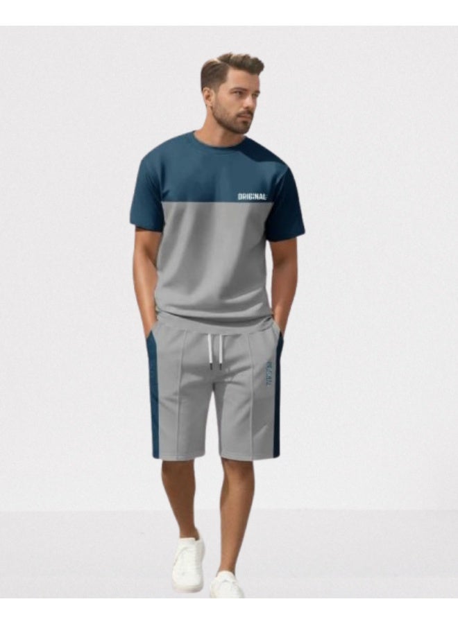 Men's summer tracksuit, 100% pure premium cotton - Casual set, anti-pilling treatment - Stylish summer tracksuit, size 2XL - Image 1